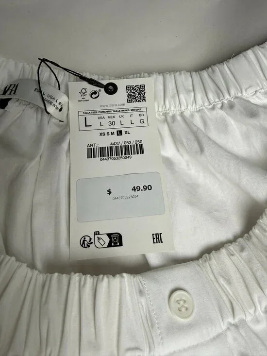 Zara White Off-the-Shoulder Button-Down Shirt Size Large - Picture 6 of 6